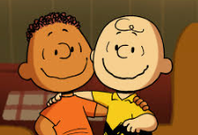 two cartoon boys with arms around each other
