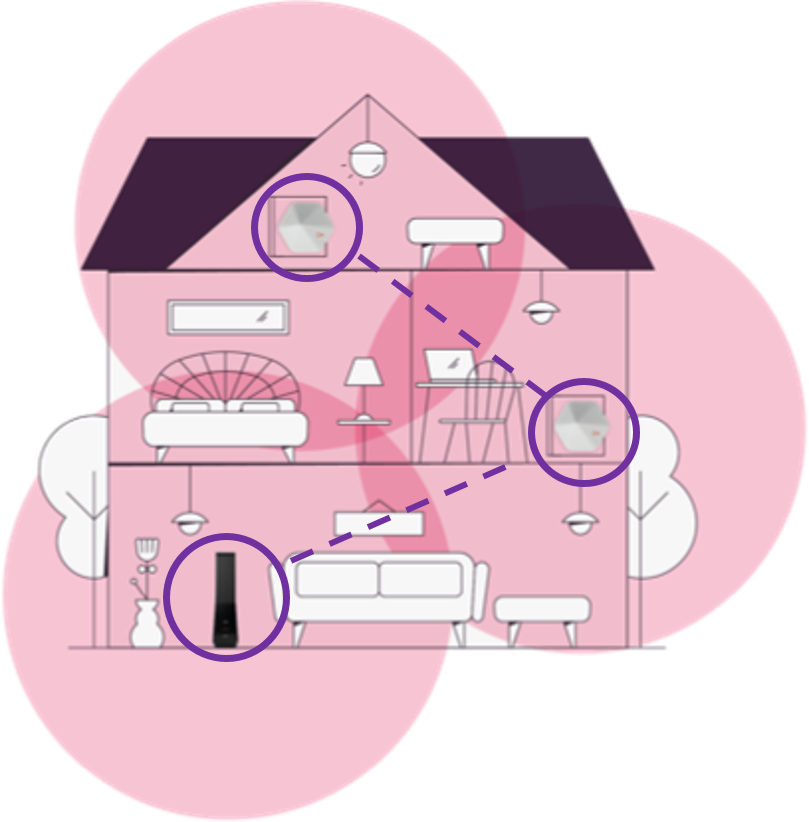 illustration of a house with different wifi product circled in it