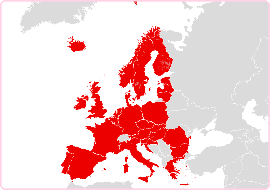 Map of where EU roaming is included