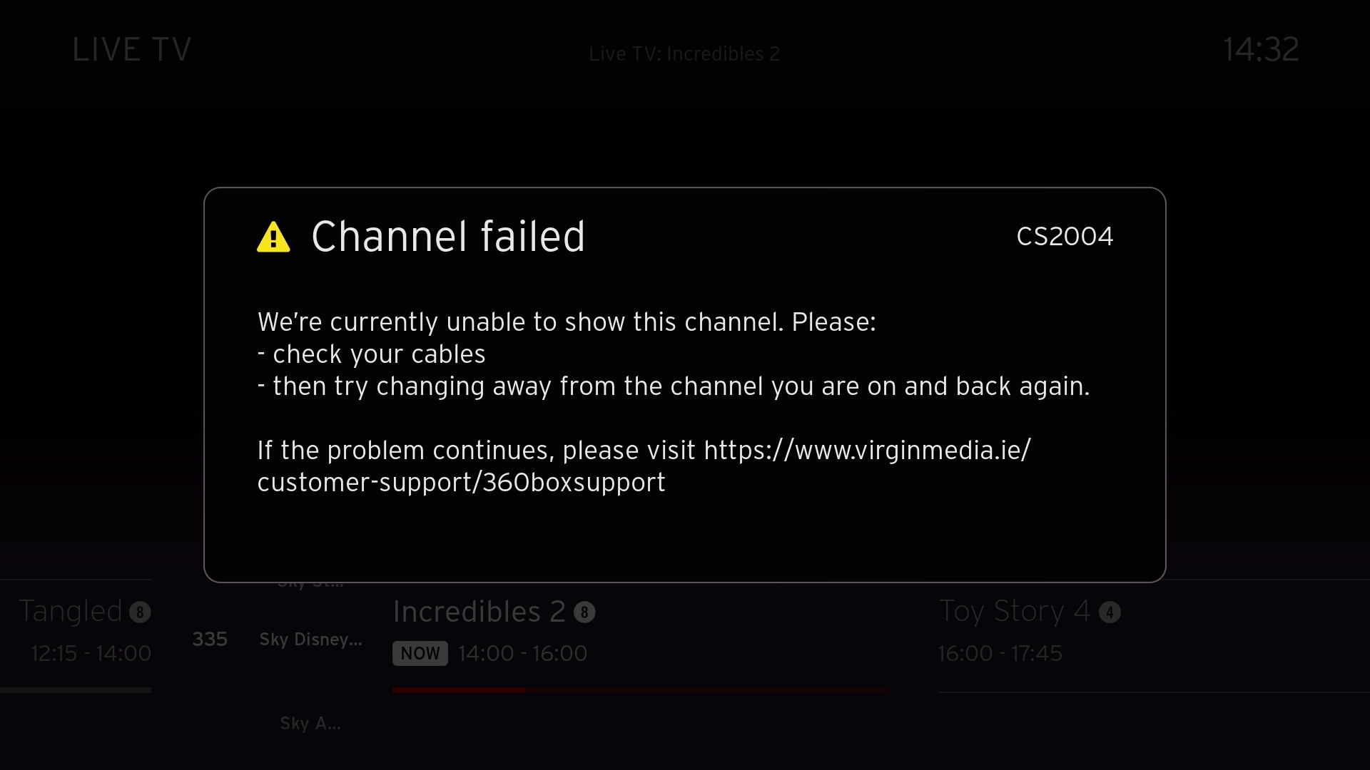 Channel failed screenshot